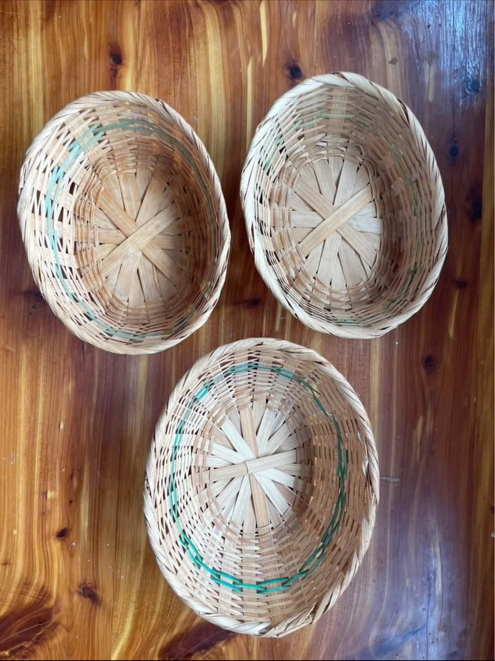 Hand Crafted Natural & Teal Woven Nesting Baskets